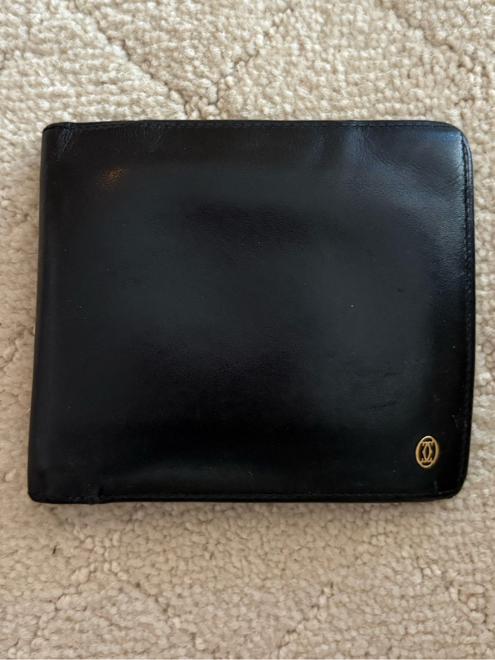 Cartier Black Leather Bi-Fold Wallet with Gold Logo